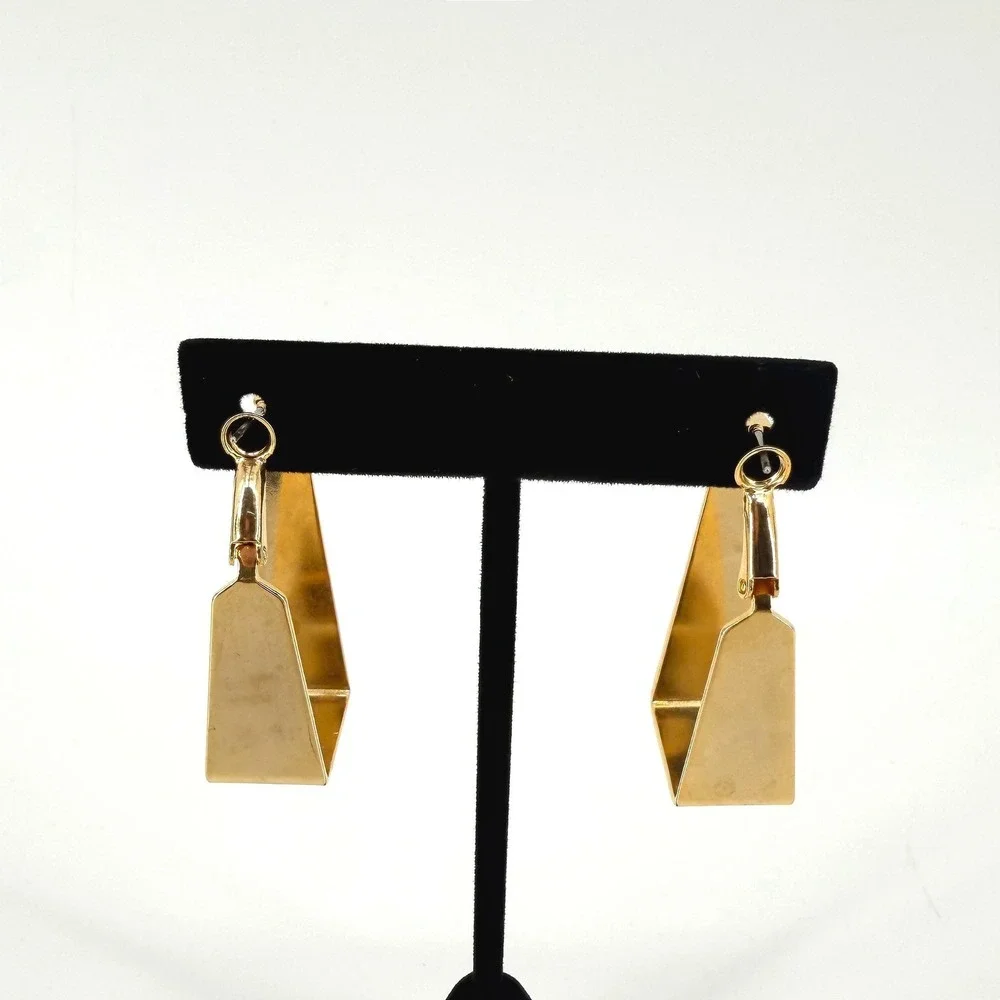 Geometric Art Trapezoid Hoop Pierced Earrings Gold and Silver Tone Set 2 Pairs